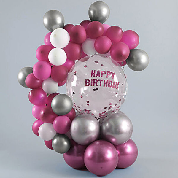 Happy Birthday Pink & Silver Balloon Bouquet