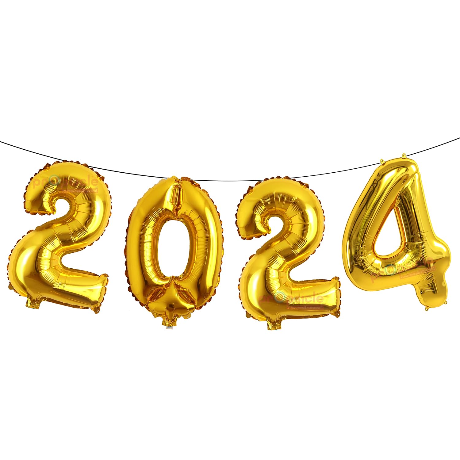 Happy New Year 16" Golden 2024 Number Balloon Pack Of 4 Letters